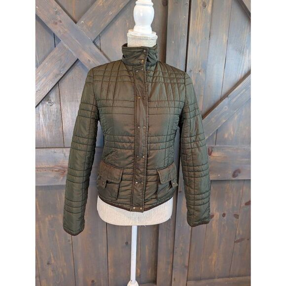 Merona Womens Size XS Coat Outerwear Green Pockets Quilted Zip Snap Front - Picture 1 of 10